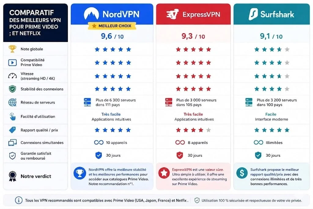 VPN Pour Prime Video comparatif des meilleurs vpn pour prime video.