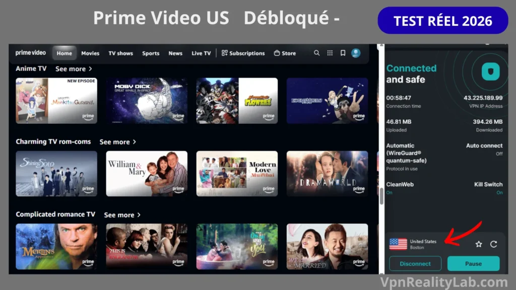 VPN Pour Prime Video changement de serveur vpn lors de nos essais.