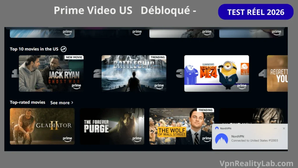 VPN Pour Prime Video prime video usa d"bloqué lors de nos essais , Test réel juin 2026
