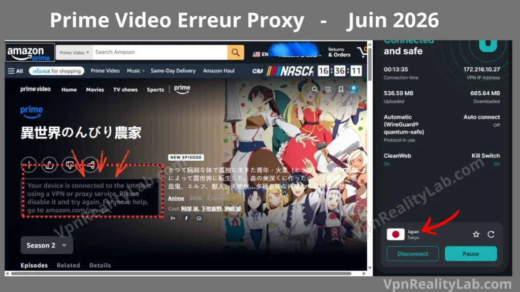 VPN Pour Prime Video exemple de detection vpn observee pendant nos tests