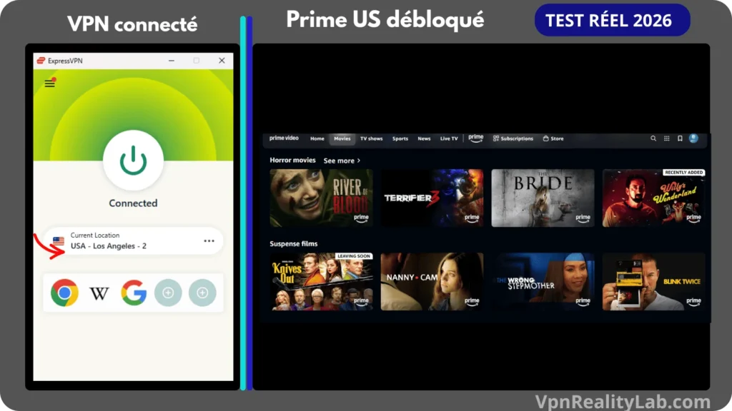 VPN Pour Prime Video Prime Video utilisé avec ExpressVPN pour débloquer le catalogue US.
