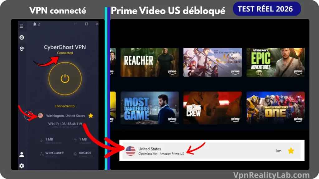 VPN Pour Prime Video primevideo us cyberghost serveur optimisé